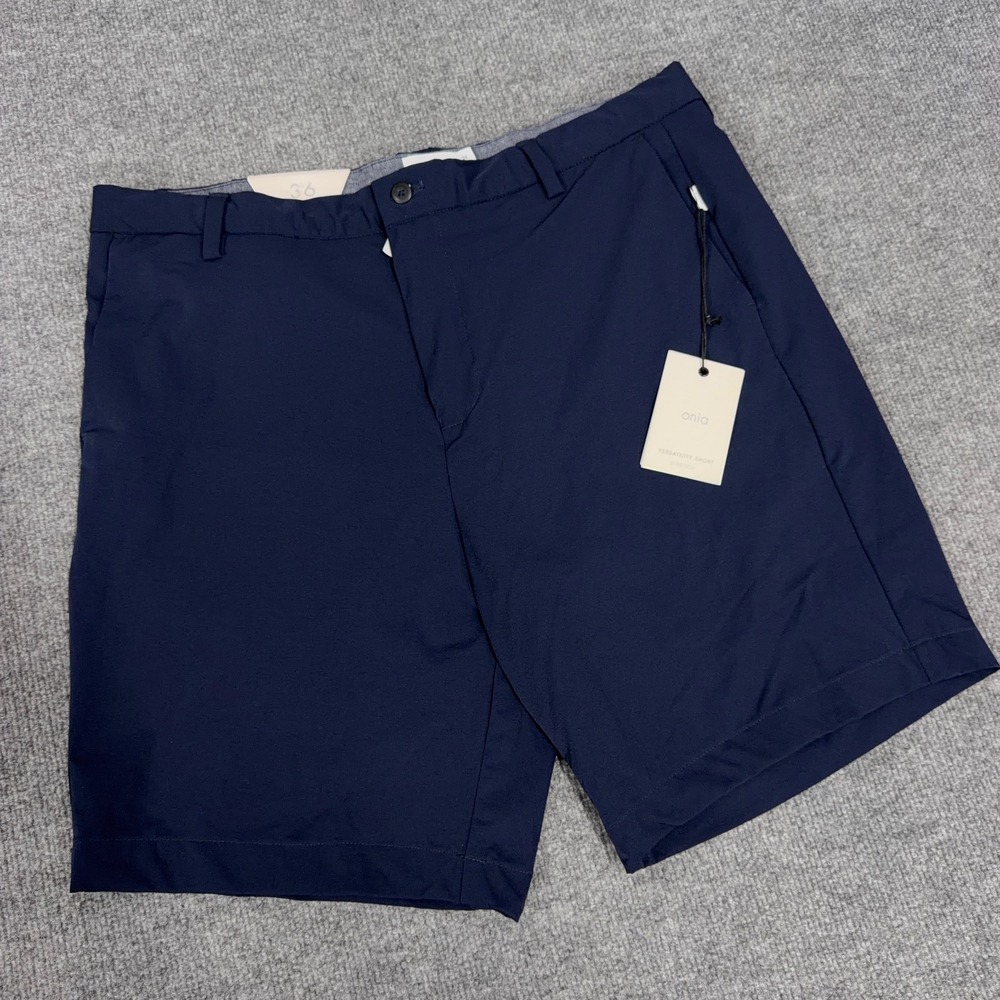 Onia Versatility Shorts Men 36 Navy Blue 4-Way Stretch Chino 8" Inseam NEW